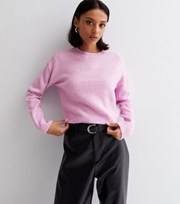 New Look Mid Pink Fine Knit Crew Neck Long Sleeve Crop Jumper